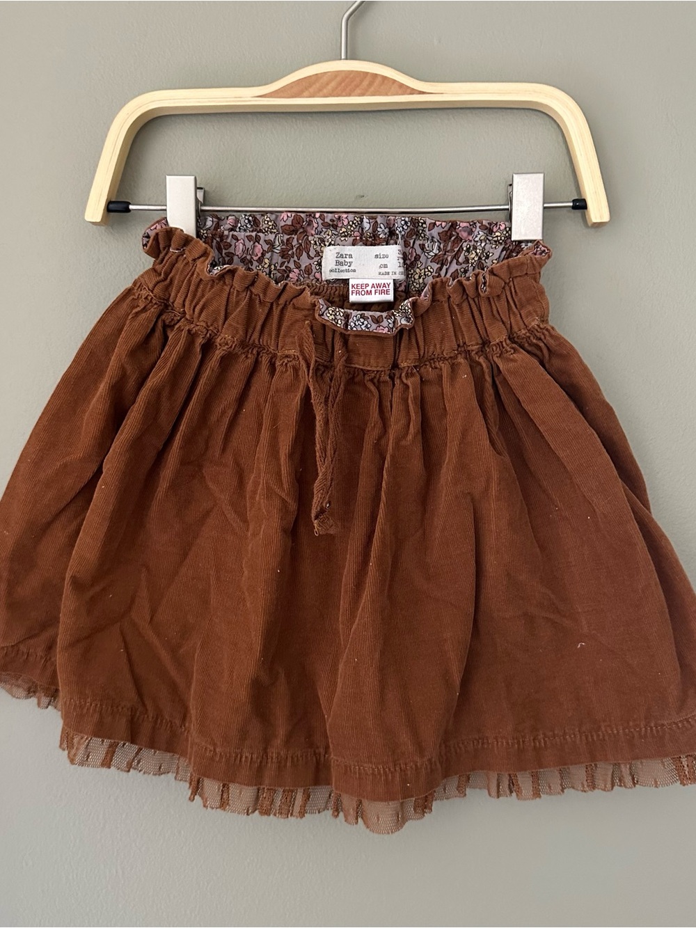 Zara Brown Corduroy Skirt with Tulle Trim